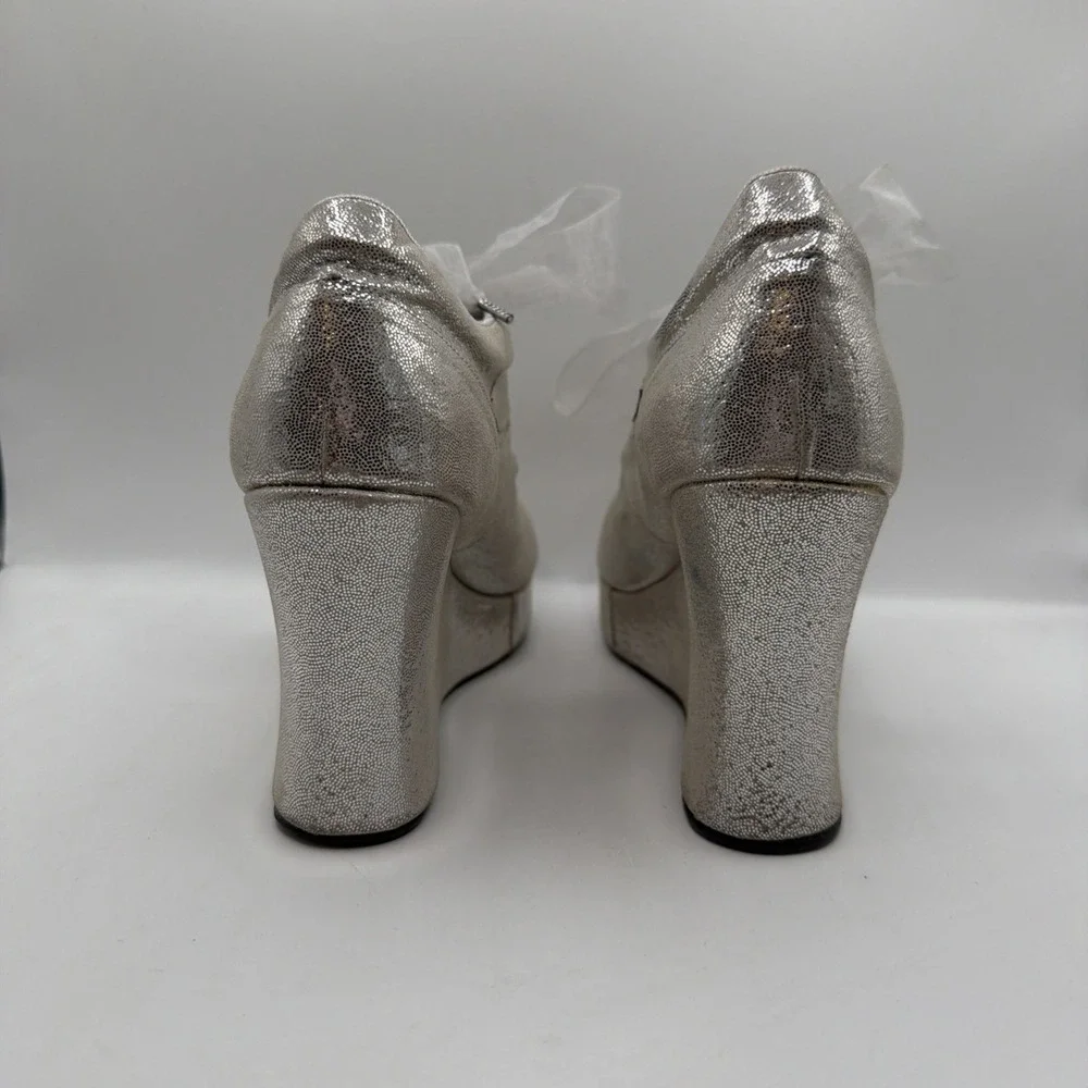 Grezzo Model 2000 Silver Metallic Wedge Platform Bridal Gala Sz 40 US 9.5 -10